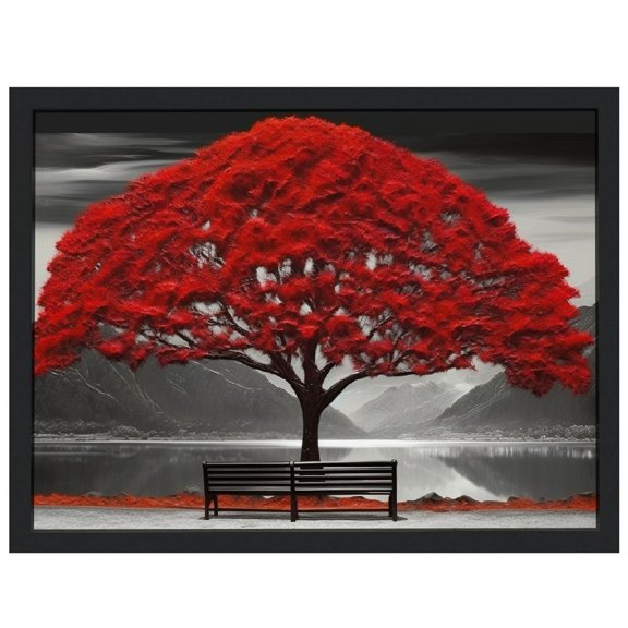 JRXY Black and White Red Tree Wall Art Canvas Print Picture Large Red Tree Landscape Modern Artwork for Living Room Bedroom Office Home Wall Decor With Frame Black Framed 16x12/20x16 Inches 16x12in