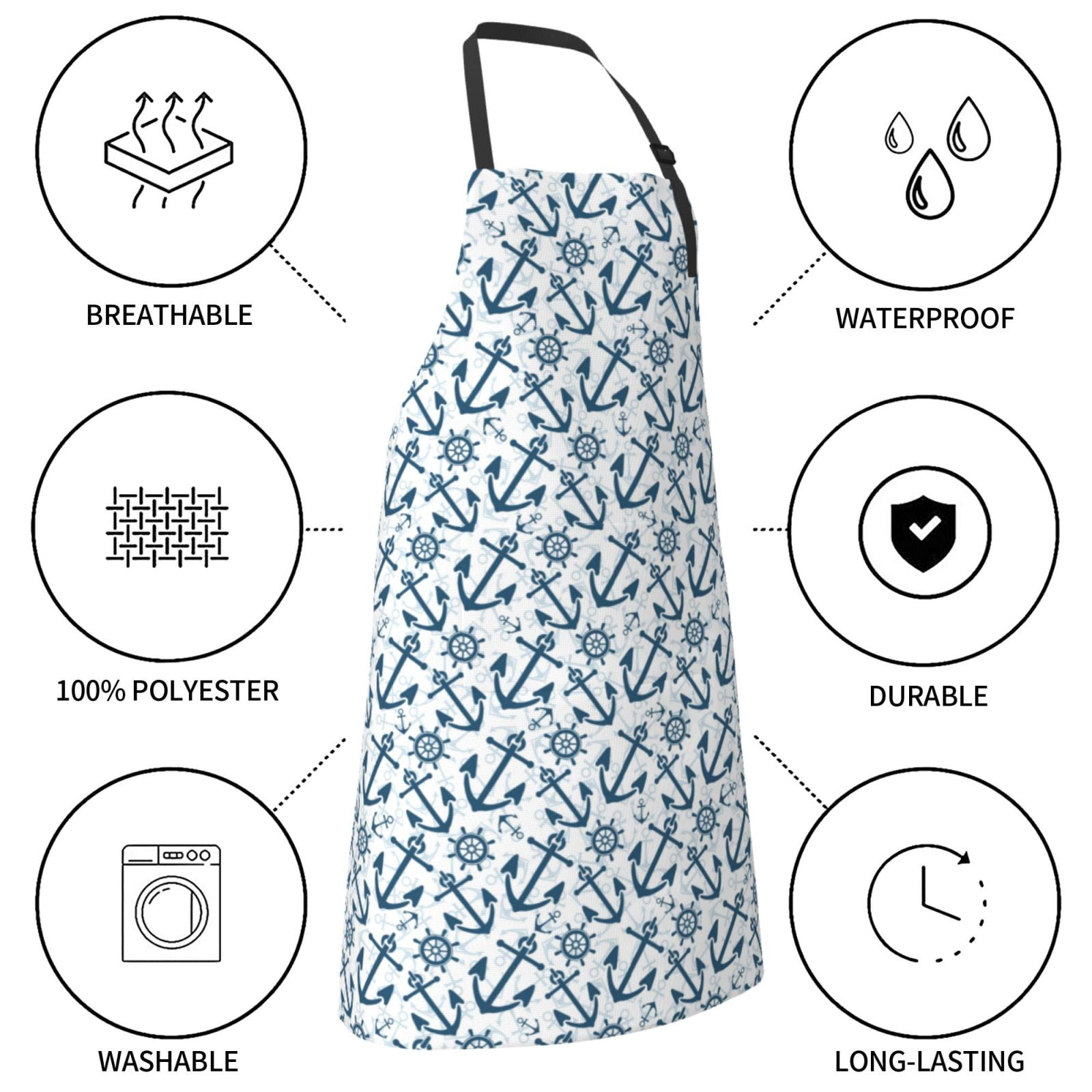 Kdxio Nautical Theme Anchors Apron with Pockets Adjustable Kitchen Aprons for Men Women Waterproof Aprons for Cooking,Drawing,Crafting, Baking Household Cleaning