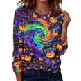 thumbnail image 2 of CLOISE Plus Size Tops for Women Dressy Casual Halloween Crew Neck Shirts Pumpkin Long Sleeve Pullover Fall Slim Clothing for Daily Wear Multicolor S, 2 of 8