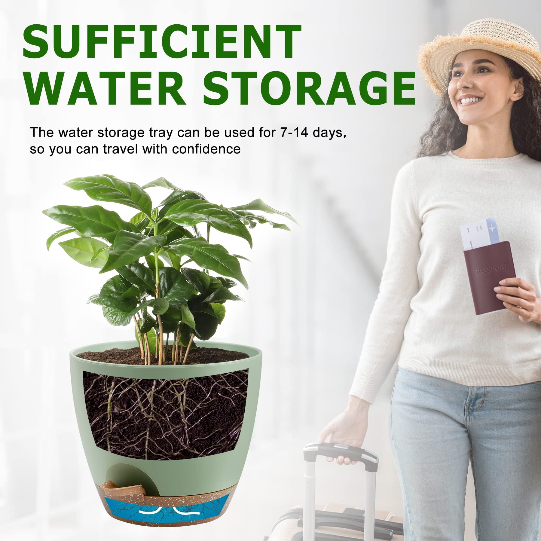 Self Watering Plant Pots Set of 5 with Drainage Holes and Saucers, Plastic Flower Planters for Indoor and Outdoor Gardening, Various Sizes