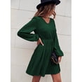 thumbnail image 2 of V Neck Swiss Dot Long Sleeve Pleated Dress Above Knee Length, 2 of 3