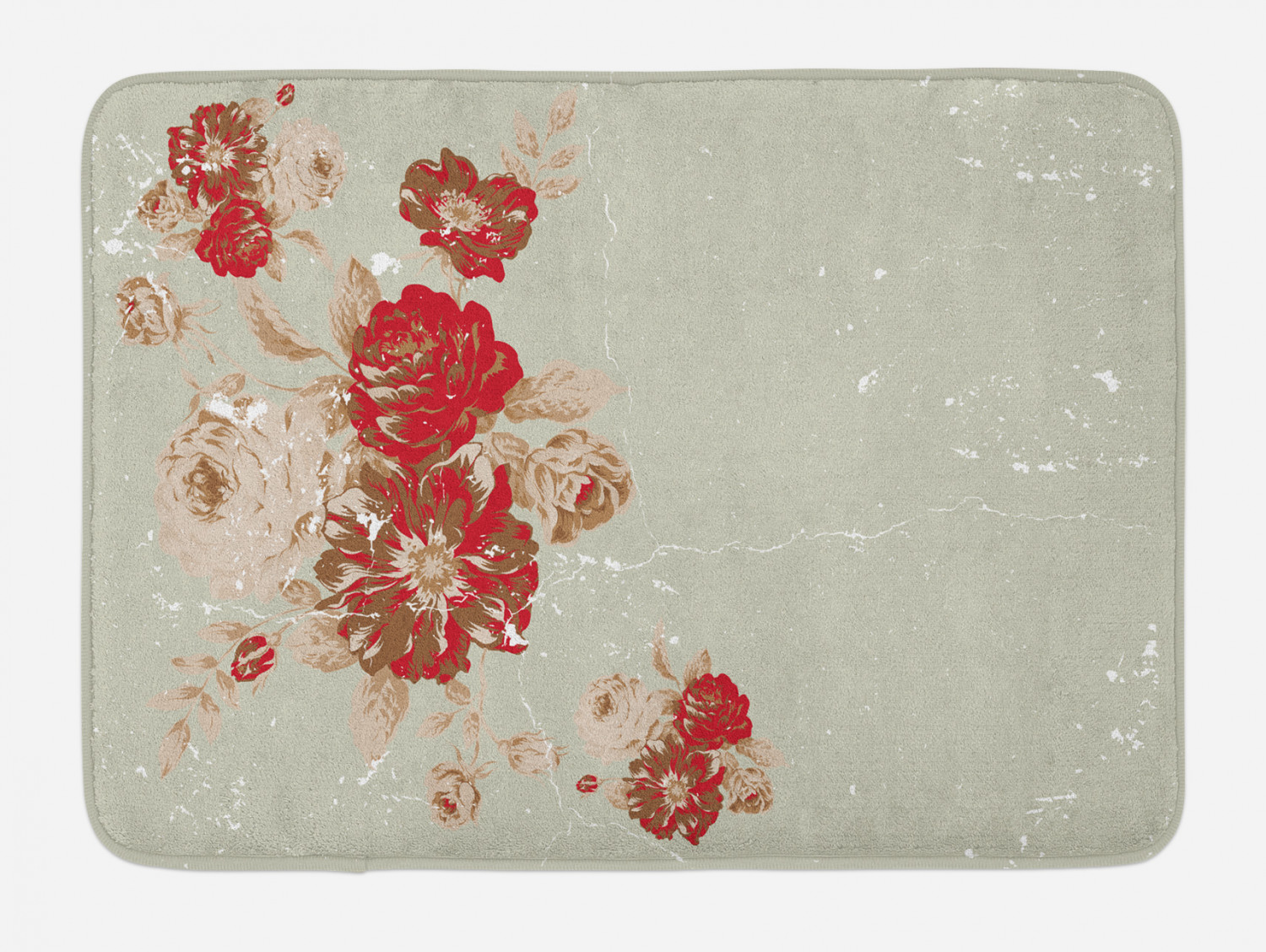 Antique Bath Mat, Vintage Style Rose Print on Marble Pattern Floral