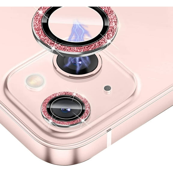 Bling Camera Lens Protector Compatible for iPhone 13(5.4")/13 mini(6.1") Ultra Thin/Clear Tempered Glass [Anti-Scratch][Shatter/Water/Fog-Proof] Metal Cover Protection - Pink Diamond(Set of 2)