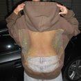 thumbnail image 2 of Wutalume Women's Chic Solid Color Backless Mesh Long Sleeve Hooded Sweatshirt, Fashionable and Breathable Top for Trendy Outfits, Ideal for Evening Events or Casual Days,Brown XL, 2 of 4