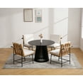 thumbnail image 3 of Guyou Round Solid Wood Dining Table, Mid-Century Modern Kitchen Dining Table with Round Geometric Base for 4-6 People, 43.25 Inch Diameter for Kitchen Dining Room, Black, 3 of 6