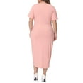 thumbnail image 3 of Agnes Orinda Women's Plus Size Valentines Day Dresses Elegant Short Sleeve Wrap V Neck Ruched Slit Bodycon Cocktail Dress 1X Pink, 3 of 6