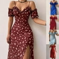 thumbnail image 4 of XISAOK Casual Print Summer Dress Off Shoulder Sundress Sexy Spaghetti Strap V-Neck, 4 of 15