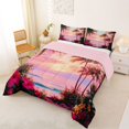 thumbnail image 2 of jejeloiu Pink Sunset Beach Full Size Comforter Sets For Girls,Hawaii Coconut Flower Pattern Bedding Comforter Set,Multicolor,Pink Reversible,3 Pieces,1 Comforter and 2 Pillowcases, 2 of 7