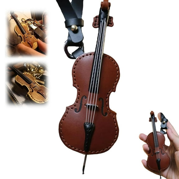 Aminojy Handcrafted Leather Violin & Cello Keychain - Vintage Miniature Musical Instrument Pendant for Keys, Backpacks, Gift for Musicians, Teachers, Music Lovers