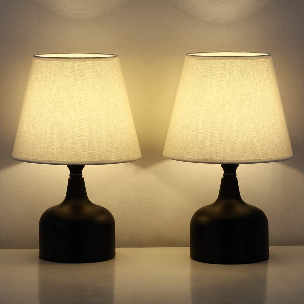 Oumilen Modern 2Lights Bedside Table Lamps with Metal Base and Fabric