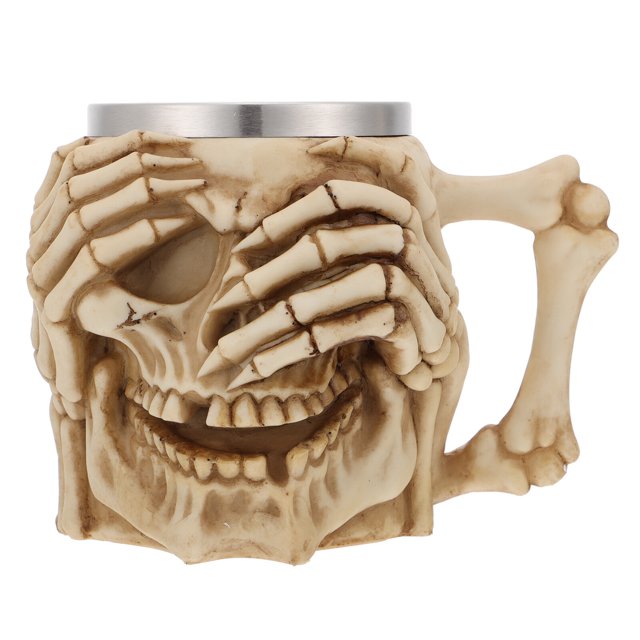1Pc Halloween Creative Skull Shape Cup with Handle Resin Stainless Steel Mug
