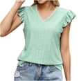 thumbnail image 1 of Pompotops T-Shirt à Col en V pour Femme, Ajouré, Manches Courtes, Haut Décontracté, Haut/chemise à Manches Courtes à Col en V, Liquidation, 1 of 4