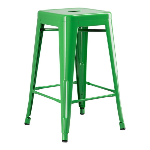 24" High Green Metal Backless Counter Height Stool For Indoor or Outdoor Use