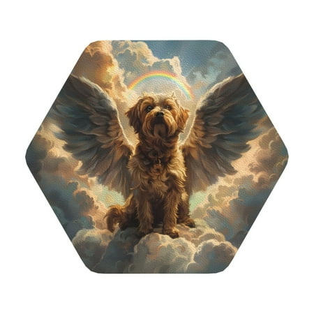 

Matuu Cloud Rainbow Winged Dog for Cup Coasters Set of 6 Leather Coasters Desk Coasters for Office Measures 4” x 4” Hexagon