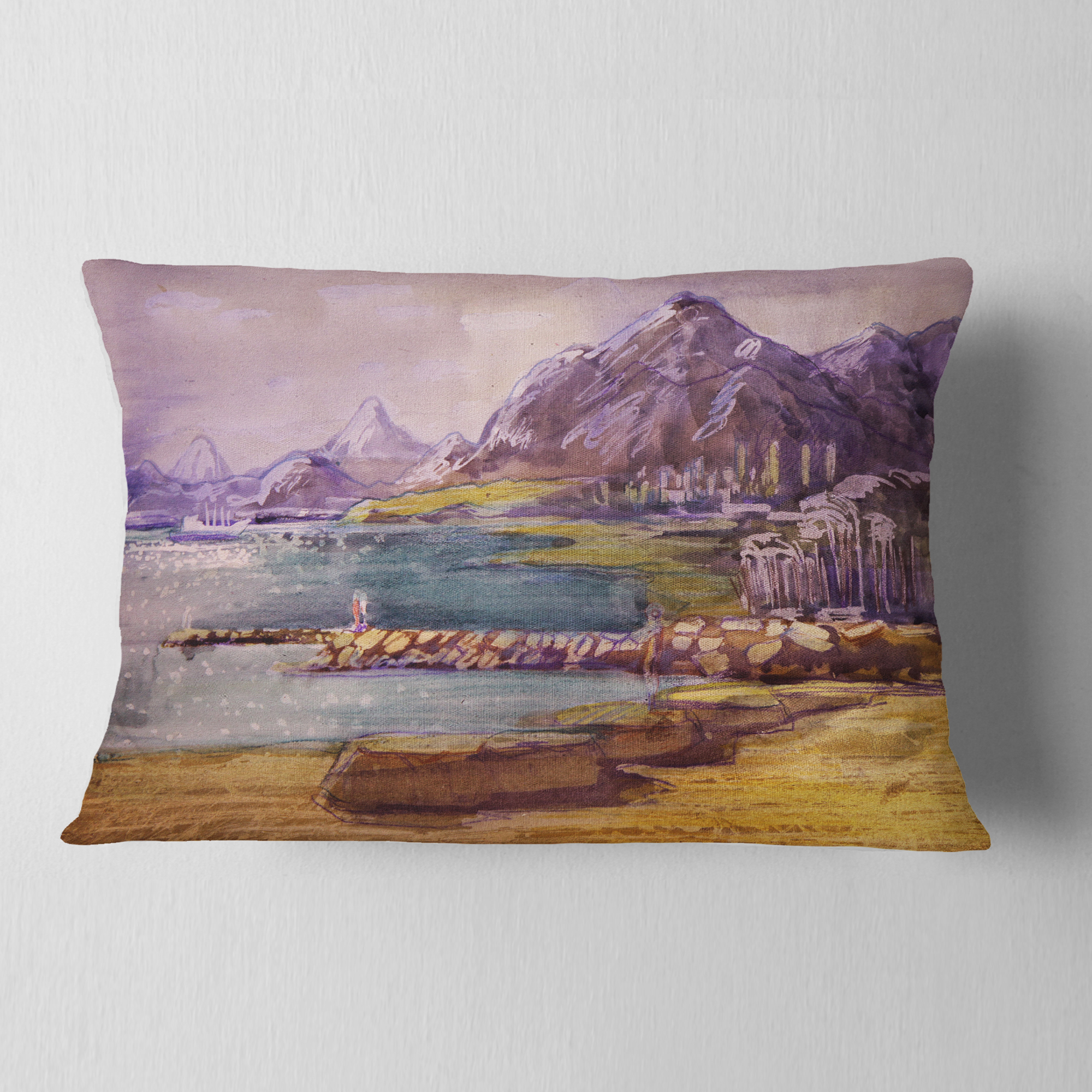 Designart Purple Hills - Landscape Printed Throw Pillow - 12x20