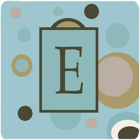 Monogram - Blue Dots Foam Coasters Initial Letter E, Set - 4