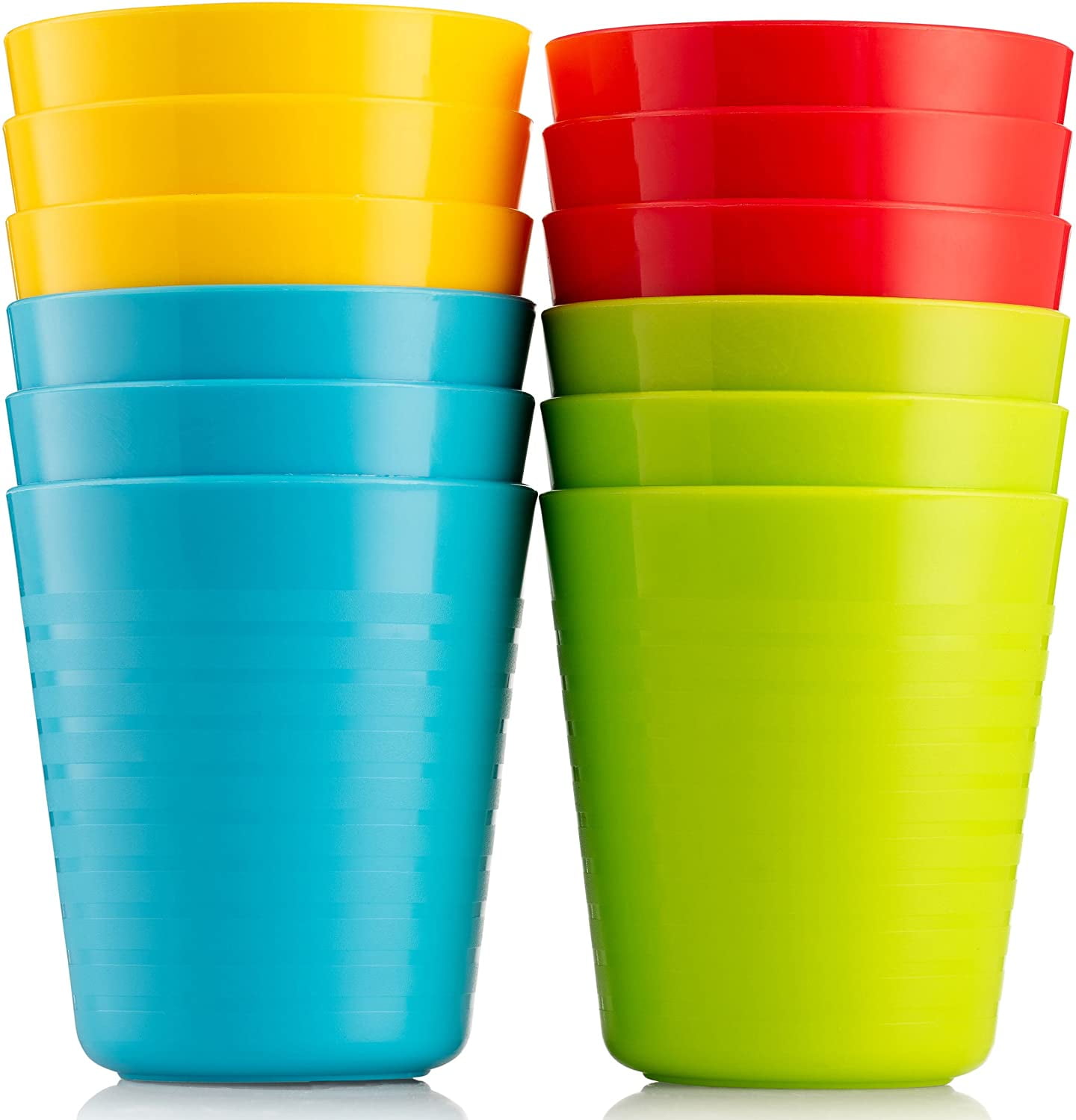 Kids Cups - Set of 12 Kids Plastic Cups - 8 Oz Kids Drinking Cups -Plastic Cups Reusable - Dishwasher Safe - BPA-Free Cups for Kids & Toddlers Bright Colored - Unbreakable Toddler Cups