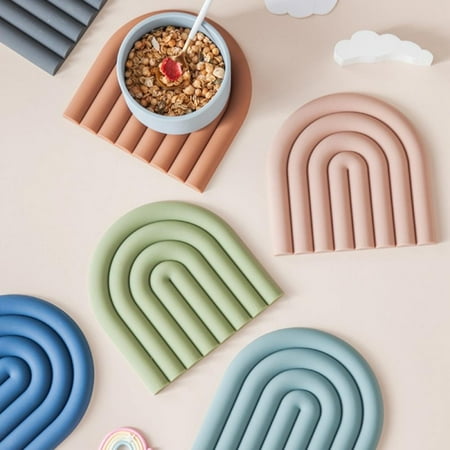 

MOOSUP Silicone Heat Resistant Multifunctional Mat Pure Color Rainbow-shape Anti-scalding Pot Holder Pad for Hot Pots Cups Pans