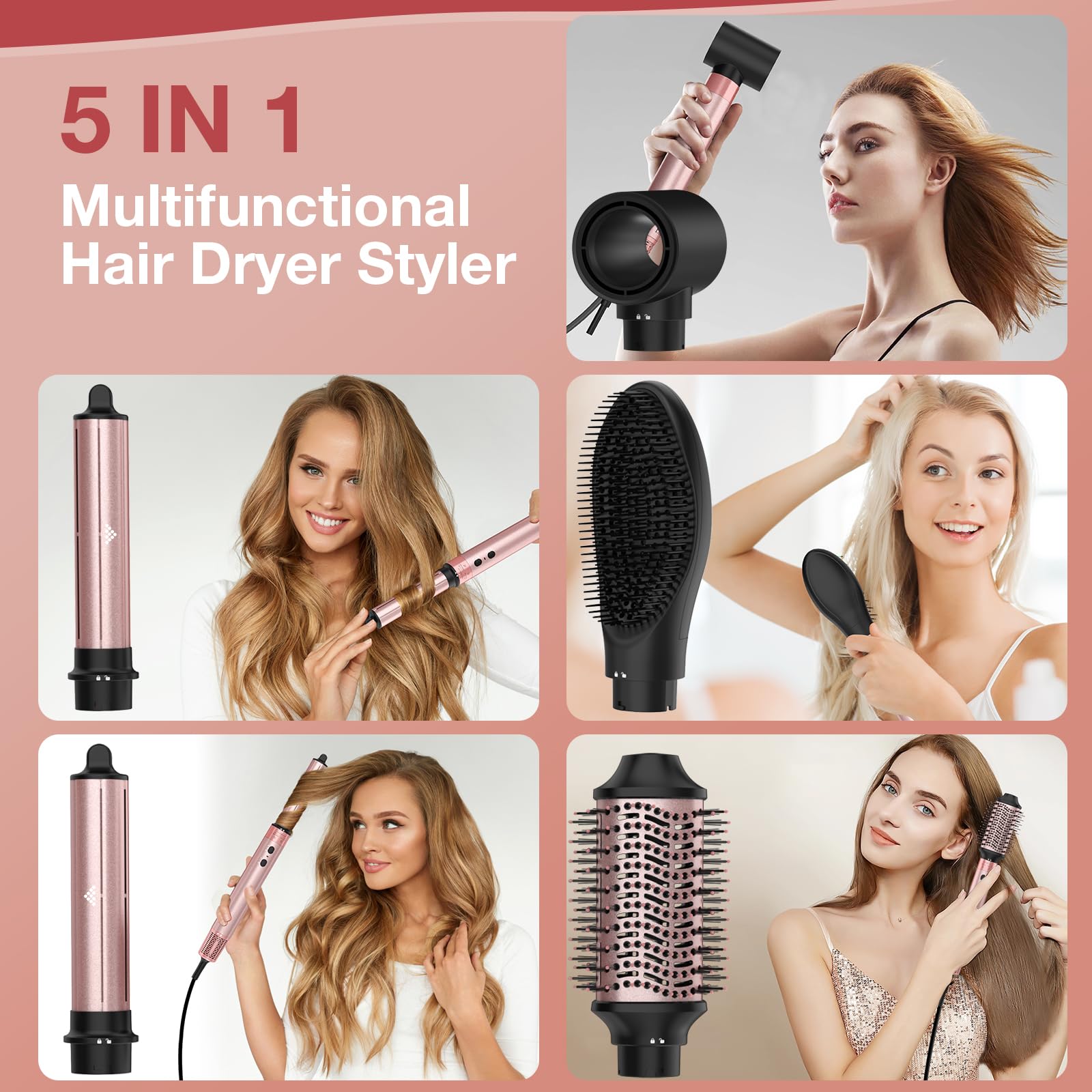 Brightup Air Styler, Professional Hair Dryer Brush with RPM High-Speed Negative Ionic Blow Dryer, Auto Wrap Curlers, Multi Hair Styler for Fast Drying Styling Curling Straightening Volumizing C30