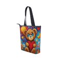 thumbnail image 3 of Zipper canvas bag large capacity large size practical handbag durable Canvas with leather material Brown Bear and Red Heart, 3 of 7