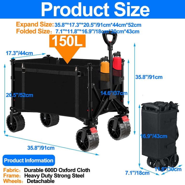 Camkey Heavy Duty Collapsible Folding Wagon, All-Terrain Wheels photo 7