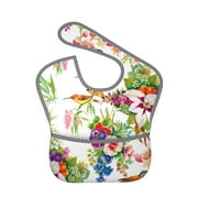 Bingfone Mess-Proof Baby Bib - Waterproof Bib For Baby Boy Or Girl With Food Catcher Pocket, Unisex-Birds And Flowers