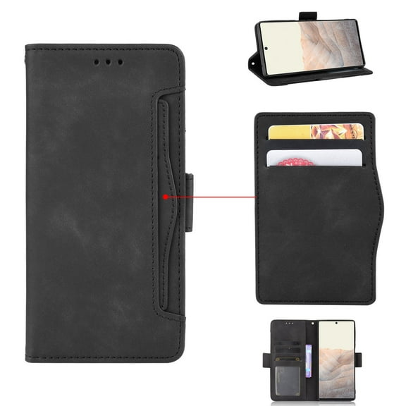 Flip Case for Googel Pixel 6 6.4" 2021, Allytech Premium PU Leather Magnetic Closure Foldable Stand Function Detachable Front Pocket Wallet Shockproof Purse Cover for Googel Pixel 6 5G, Black