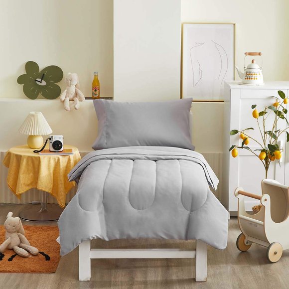 Juego de ropa de cama para niños pequeños UOZZI BEDDING 4 piezas gris suave