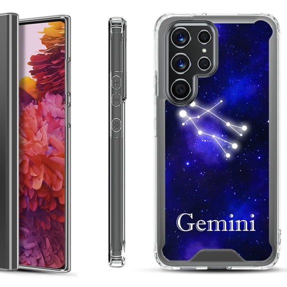 Shockproof Bumper Phone Case for Samsung Galaxy S22 Ultra 5G, by OneToughShield ® - Zodiac / Gemini