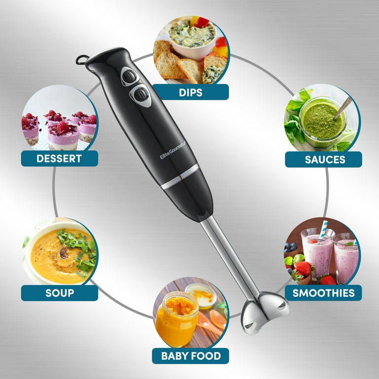 Elite Gourmet 2-Speed 500W Hand Blender with Detachable Wand, Black &  Stainless Steel 