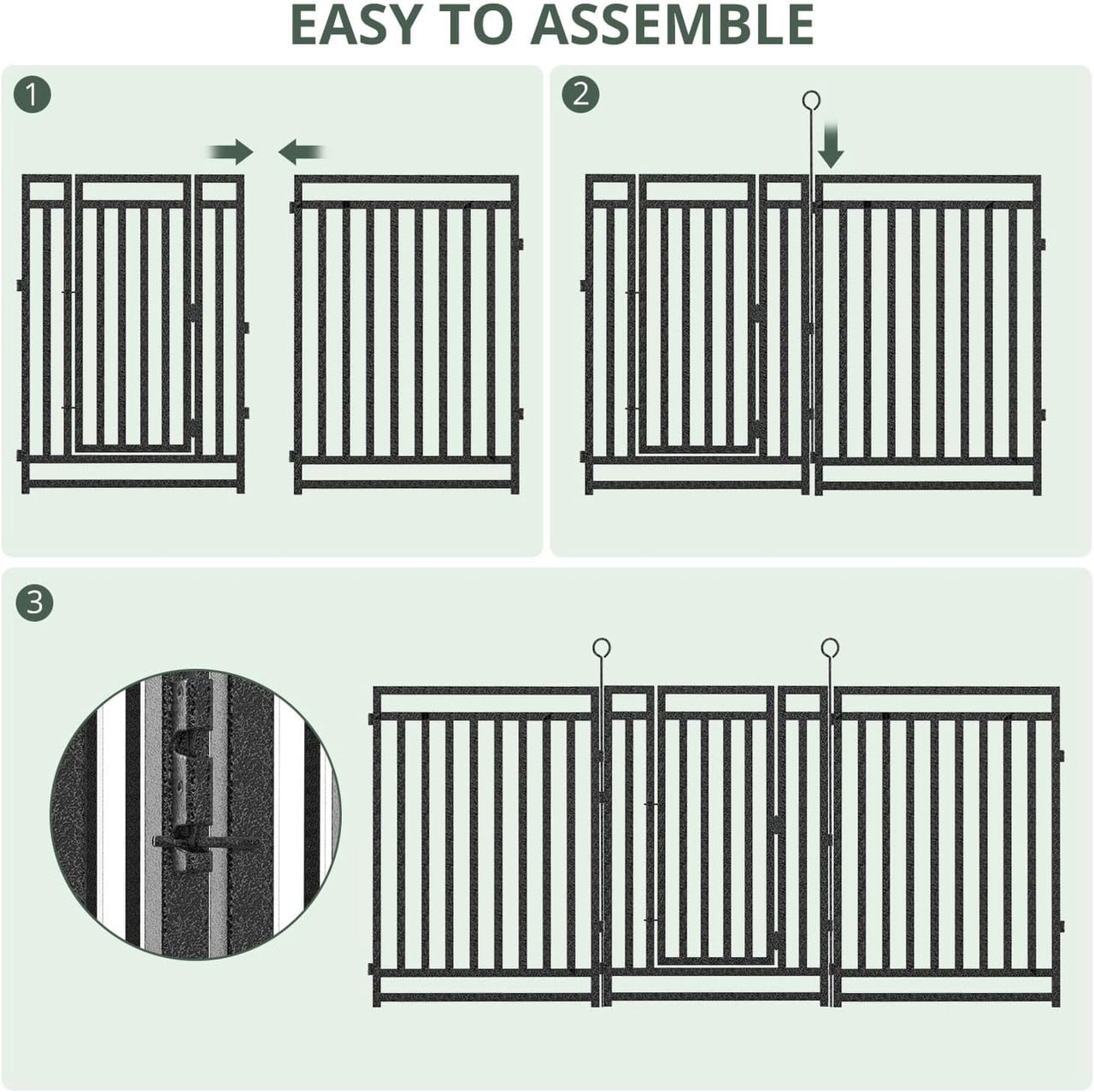 SPZONE 40 in H x 36 ft L Metal Garden Fence with Gate, 14 Panels + 2 Gate, Heavy-Duty Outdoor Decorative Animal Barrier for Patio & Flower Beds, Black/Silver