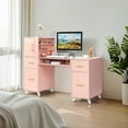 thumbnail image 2 of Manicure Table Nail Desk for Nail Tech with Glass Top & Wrist Rest, Beauty Salon Nail Workstation with  w/3 Side Cabinet+2 Drawers+1 Open Drawer, BarberPub Salon Storage Equipment, Pink, 2 of 9