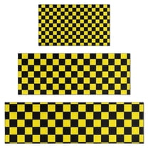 Yellow and Black Checkered Pattern Kitchen Rugs Sets Of 3,Kitchen Runner Rugs Non Skid Washable,Decorative Kitchen Floor Mats for Kitchen,Sink,Laundry,17"x30" 17"x47" 17"x59"