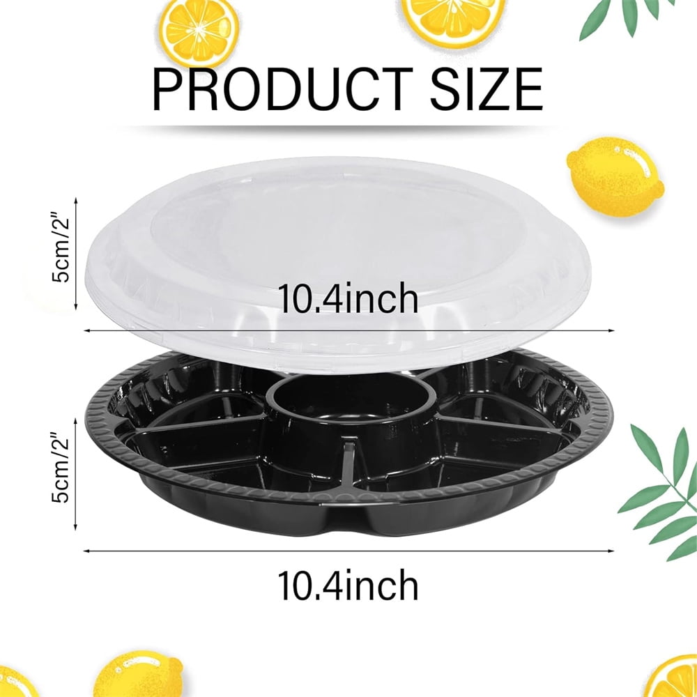 NOGIS Round Plastic Appetizer Tray with Lid: 10pcs Divided Serving Tray, Disposable Catering Trays with Lids