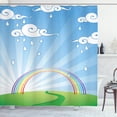 thumbnail image 1 of Cloud Shower Curtain, Colorful Arc of Rainbow with Beams behind the Hill Cloudy Weather Landscape Design, Fabric Bathroom Set with Hooks, 69W X 75L Inches Long, Multicolor, by Ambesonne, 1 of 3