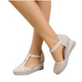 thumbnail image 4 of AXXD Beige Wedge Sandals for Women Sandals Closed Toe Buckle Strap Comfortable Casual Summer Platforms, 4 of 5
