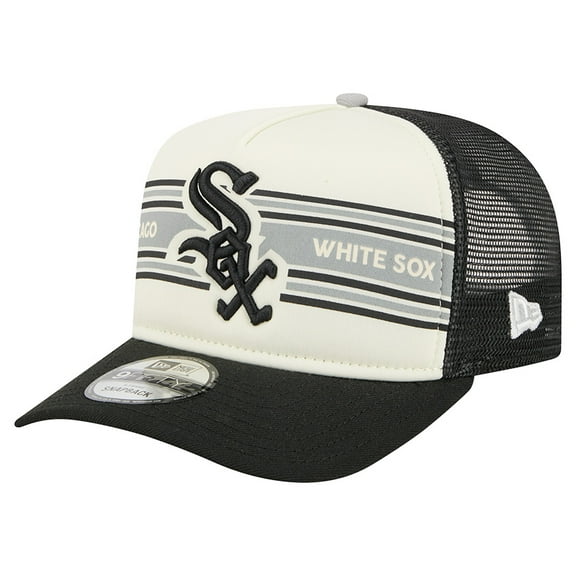 Men's New Era Cream/Black Chicago White Sox Banner A-Frame 9FIFTY Trucker Snapback Hat