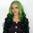 thumbnail image 5 of Upgraded 2026 Lace Synthetic High-temperature Silk Front Lace Wig Green Gradient Wig Large Wave Roll 26 Inches, 5 of 8
