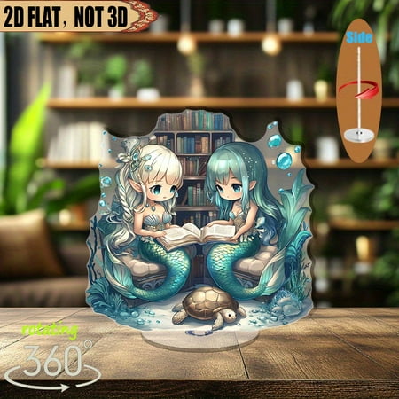 [2D flat] 1PC A rotating acrylic centerpiece featuring enchanting mermaids and a wise turtle vividly telling tales for home gallery display, storytelling corner, or themed events