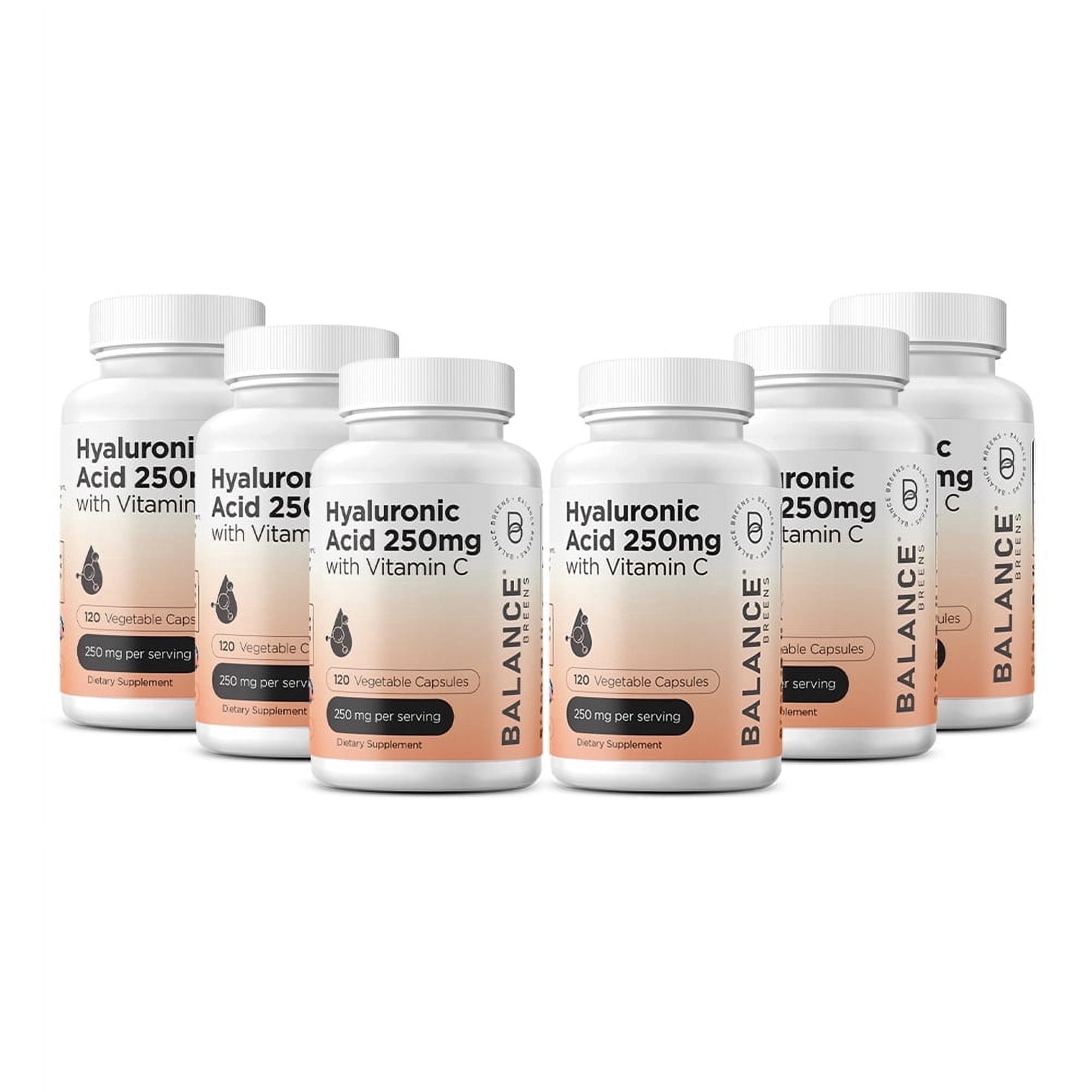 Pure Hyaluronic Acid Supplements 250mg with Vitamin C 50mg - 120 Vegan Capsules - Skin Hydration for Natural Glow - Pure Supplement w/Hair, Nails, Bone & Joint Health Formula