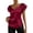Wine, variant on Look！Idoravan womens summer tops trendy 2026 Women's Solid Color Satin V-neck Ruffled Pleated Side Drawstring Elegant Short-sleeved Top