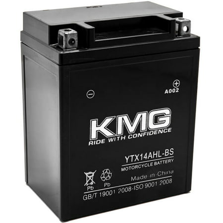 KMG YTX14AHL-BS Battery For Royal Enfield 350 Electric Start Models 2000-2003 Sealed Maintenace Free 12V Battery High Performance SMF OEM Replacement Powersport Motorcycle ATV Snowmobile