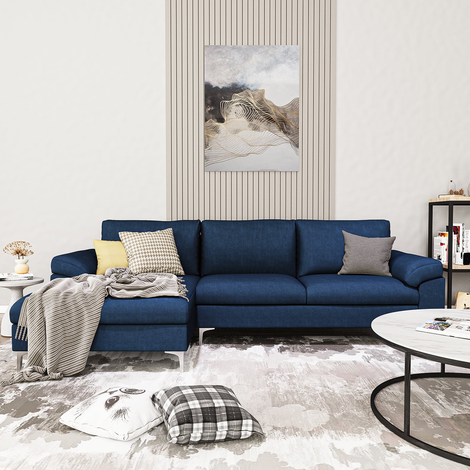 Kepooman Modern L-Shaped Convertible Sofa, Sectional Sofa Bed for Small Space Living Room, Blue Kepooman Modern L-Shaped Convertible Sofa, Sectional Sofa Bed for Small Space Living Room, Blue