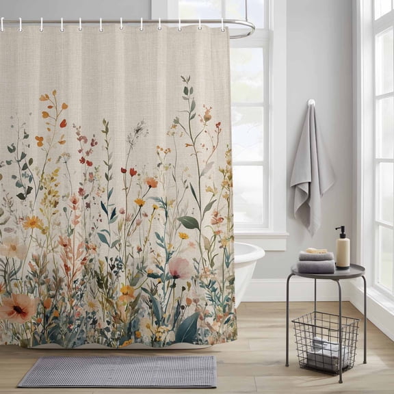 Shower Curtains Sets for Bathroom Decor Summer Country Wild Flowers Waterproof Bathroom Curtain with Hooks, Vintage Colorful Floral for Bathroom Decor, 72X72IN