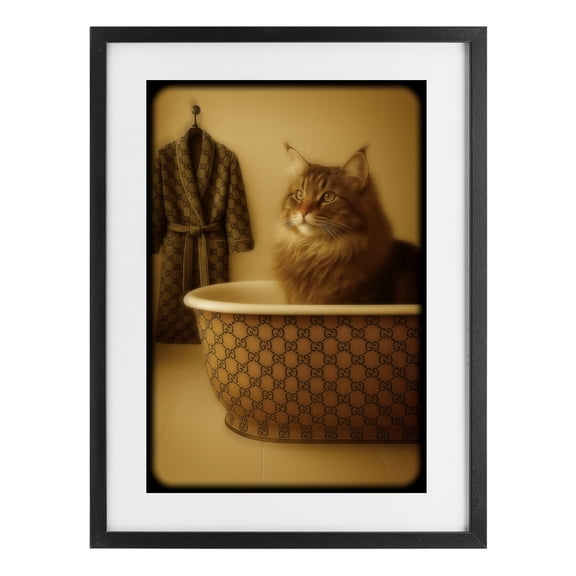 Stupell Industries Couture Main Coon in Luxury Tub Black Framed Print Under Glass, design by Grotto Studios