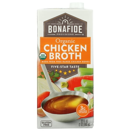 Pack of 6, Bonafide Organic Chicken Broth, 32 fl oz