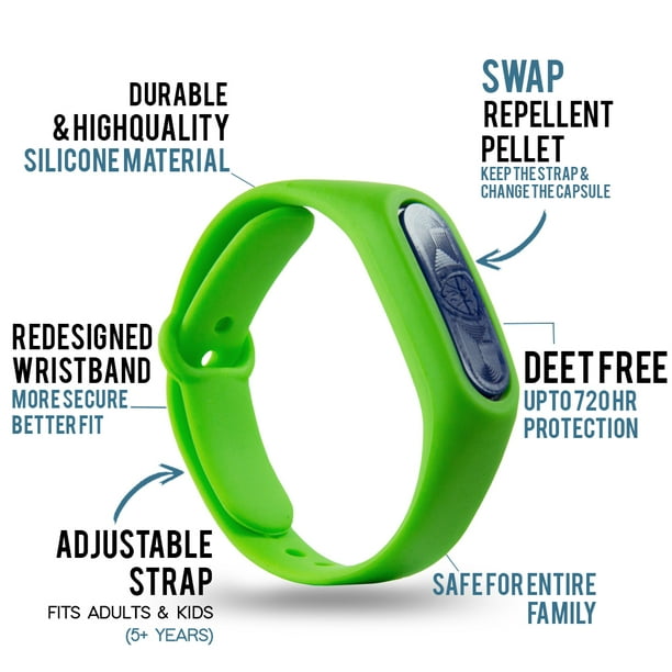 Natural Anti Mosquito Insect & Bug Repellent Bracelet Band DEET Free Safe for Kids & Adults Travel Size Repellent Outdoor Mosquito Control a Must Have Camping Hiking Fishing Accessories, 5 Pack
