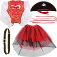 thumbnail image 1 of BRIGHTFUFU 4 piezas Disfraz de pirata clásico para niños Traje de cosplay Sombrero Vestido y cinturón de falda para fiesta de Halloween Disfraces (Tamaño S 95 cm-105 cm), 1 of 7
