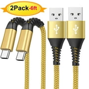 USB Type-C Cable 6ft 2Pack, XUDUO USB C Cable Fast Charging Charger Cord Braided Compatible with Samsung Galaxy S10 S9 S8 Plus, Note 10 9 8, LG V50 V40 G8 G7 (Gold)