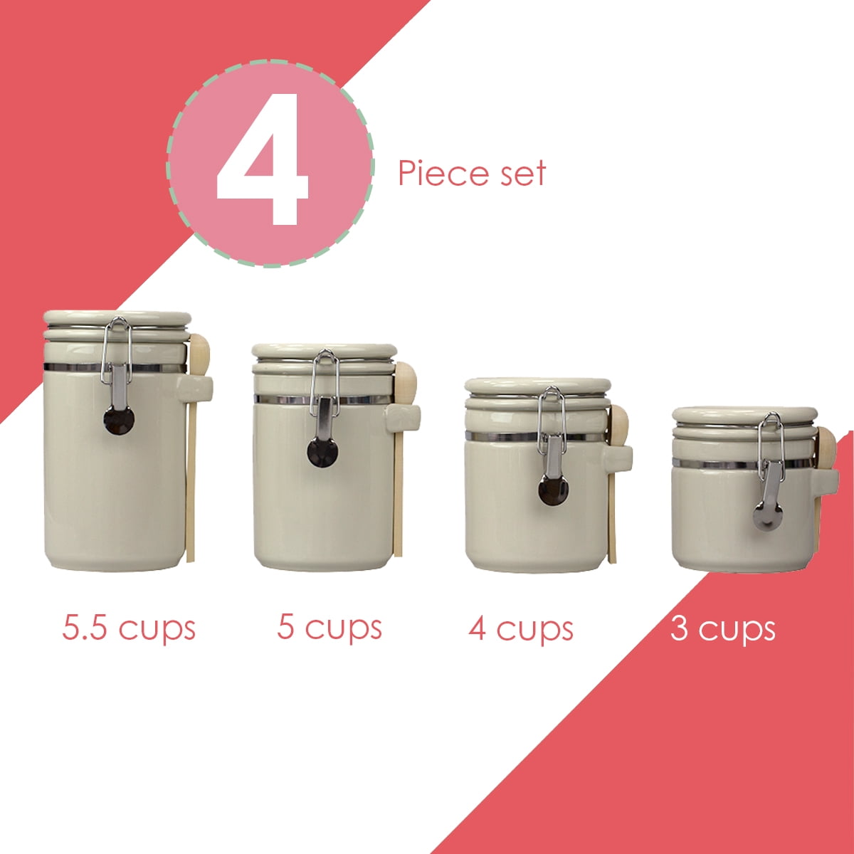 Home Basics 4 Piece Ceramic Canister Set with Wooden Spoons, White HDC50594  - The Home Depot